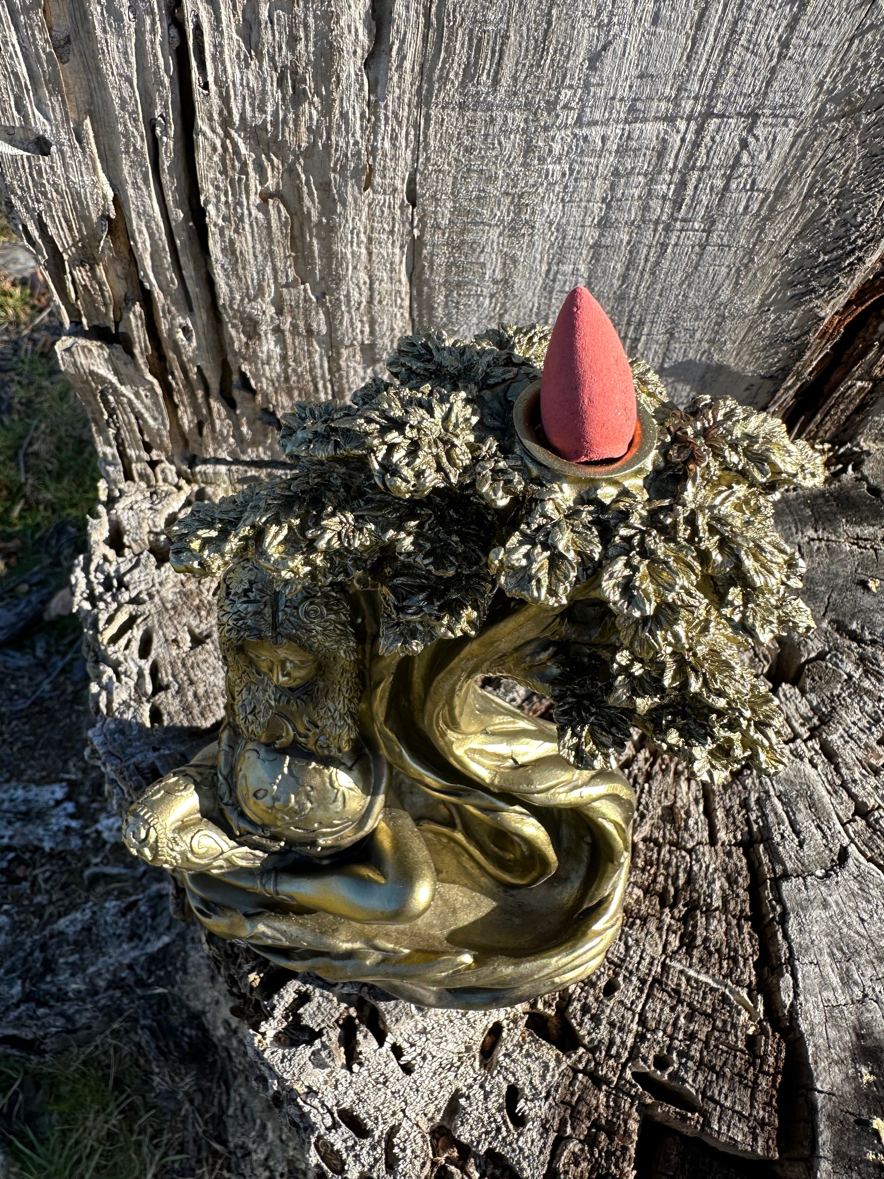 Earth Mother Gold Painted Resin BackflowBurner Garden Statue