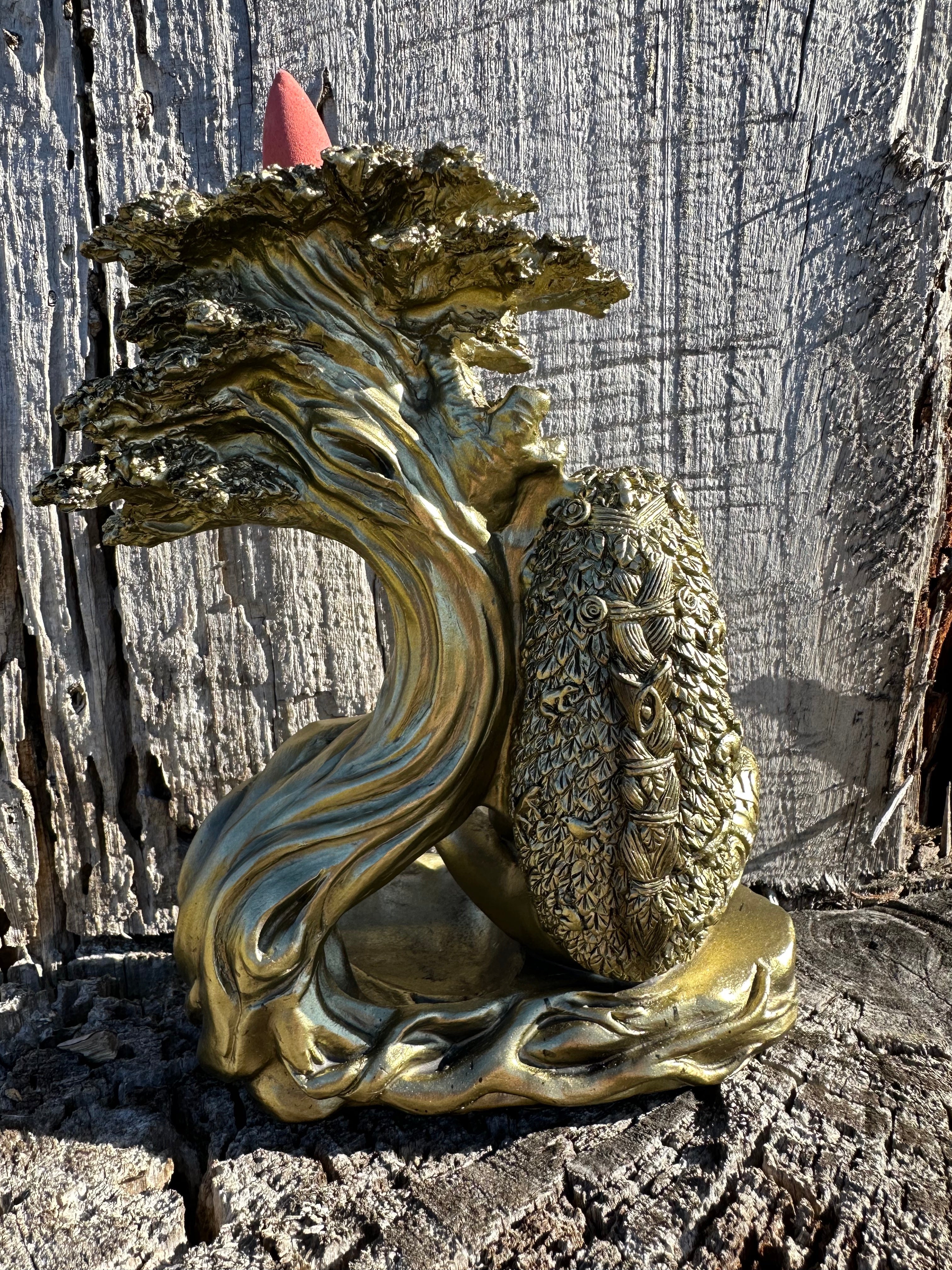 Earth Mother Gold Painted Resin BackflowBurner Garden Statue The Chakra Garden