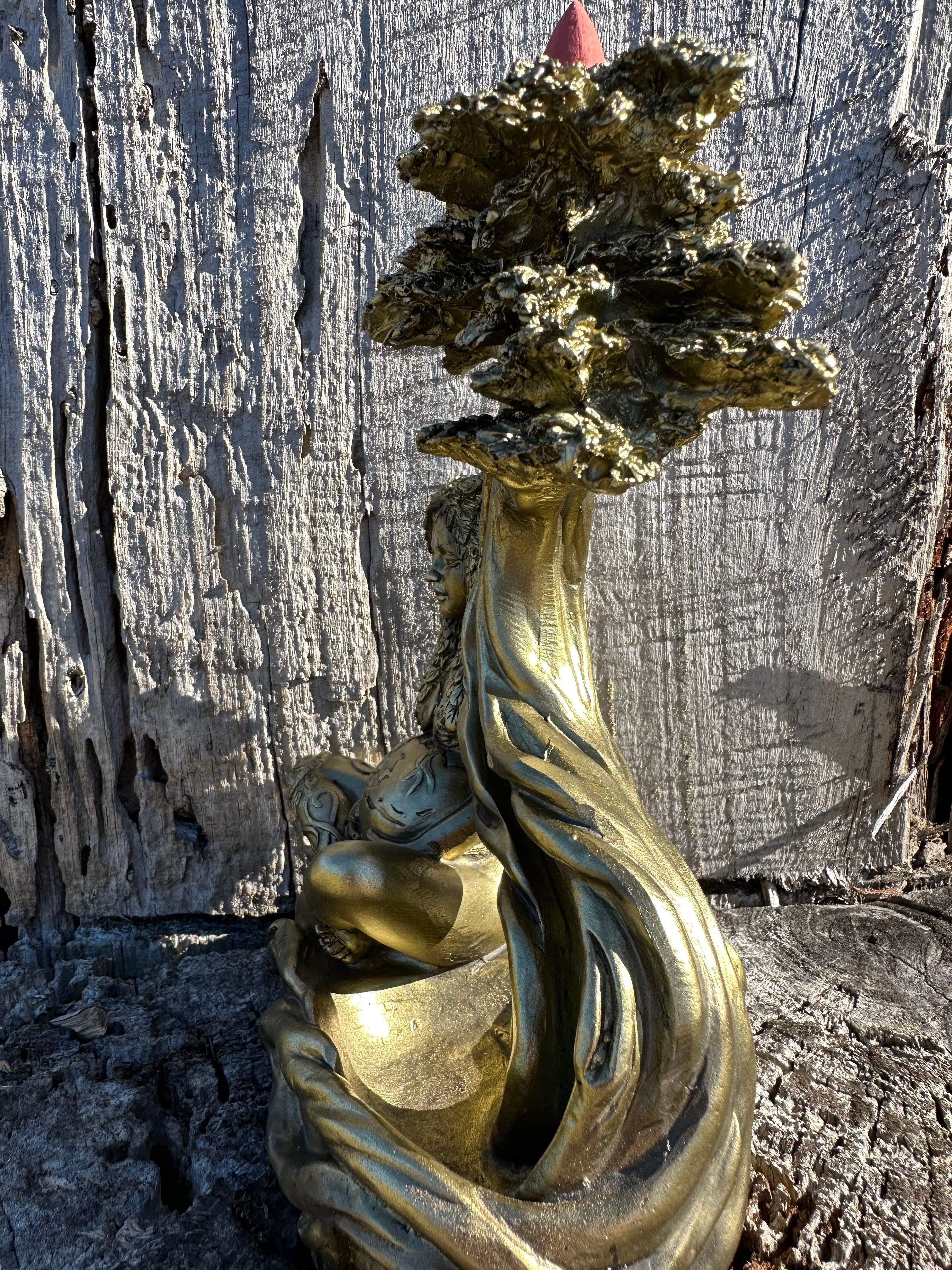 Earth Mother Gold Painted Resin BackflowBurner Garden Statue The Chakra Garden